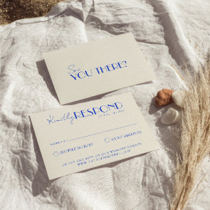 Modern Elegant Blue Retro French Whimsical Wedding RSVP Card