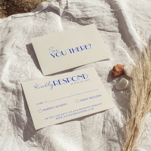 Modern Elegant Blue Retro French Whimsical Wedding RSVP Card (Creator Uploaded)