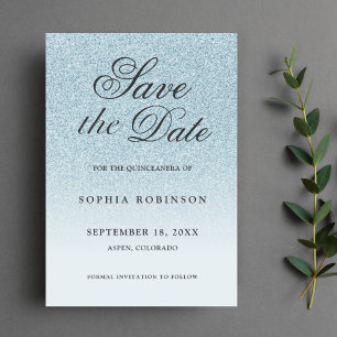 Modern Elegant blue Save the Date Quinceanera