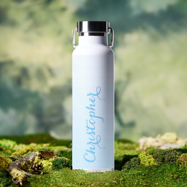 Modern Elegant Blue Script Custom Name Monogrammed Water Bottle (Modern Elegant Blue Script Custom Name Monogrammed Water Bottle)