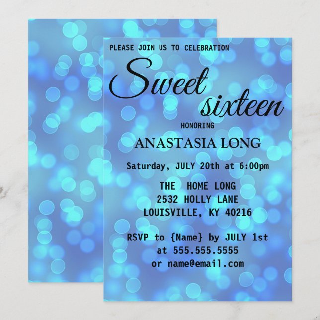 Modern, Elegant Blue Sparkly Save The Date (Front/Back)