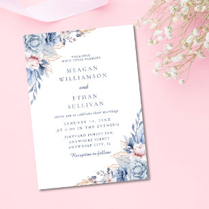 Modern Elegant Blue Watercolor Floral Wedding Invitation
