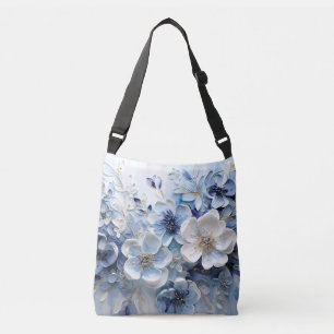 Modern Elegant Blue White Botanical Floral Crossbody Bag