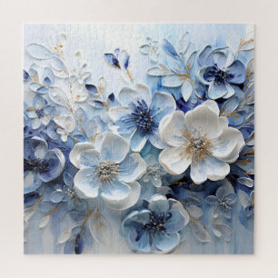 Modern Elegant Blue White Botanical Floral Jigsaw Puzzle