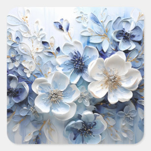 Modern Elegant Blue White Botanical Floral Square Sticker