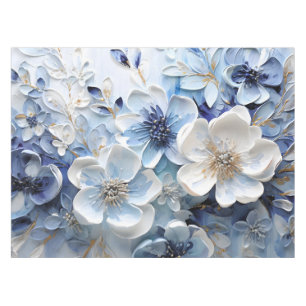 Modern Elegant Blue White Botanical Floral Tablecloth