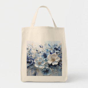 Modern Elegant Blue White Botanical Floral Tote Bag