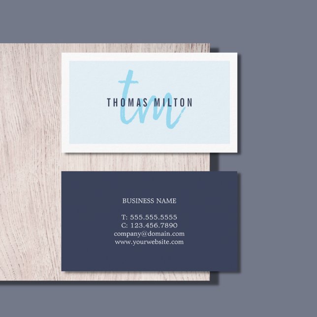 Modern Elegant Blue White Monogram Consultant Business Card (Creator Uploaded)