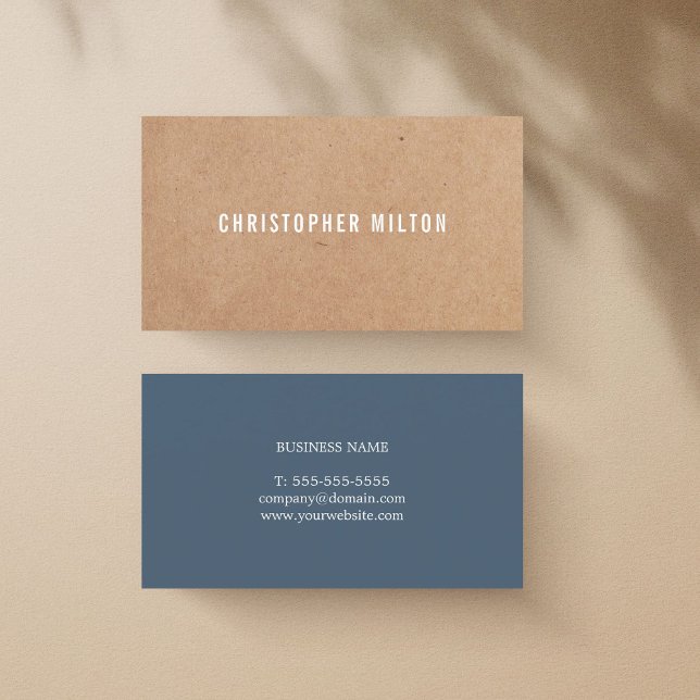 Modern Elegant Blue White PRINTED Kraft Paper Business Card (Creator Uploaded)