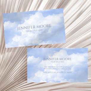 Modern Elegant Blue White Sparkle Clouds Custom  Business Card