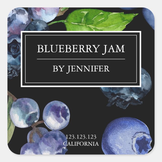Modern Elegant Blueberry Jam Label (Front)