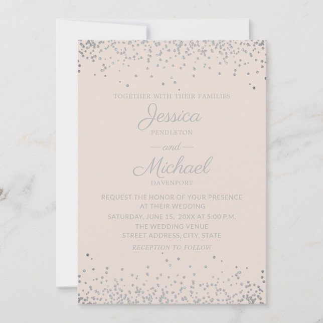 Modern Elegant Blush and Silver Glitter Wedding Invitation (Front)