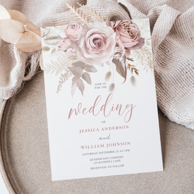 Modern Elegant Blush Floral Wedding Invitation (Creator Uploaded)