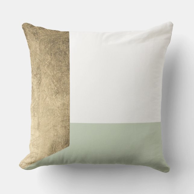 Modern elegant blush green gold geometrical cushion (Front)