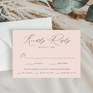 Modern Elegant Blush Meal Choice Wedding RSVP Card