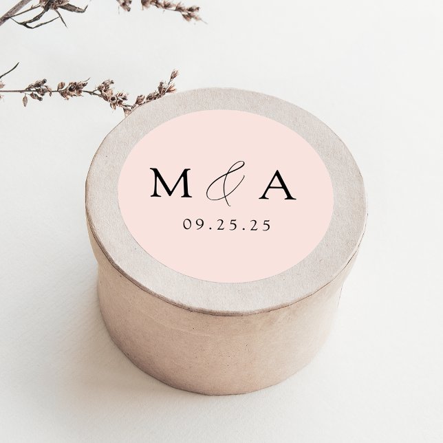 Modern Elegant Blush Monogram Wedding Classic Round Sticker (Creator Uploaded)