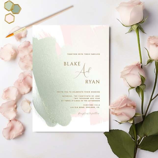 Modern, Elegant Blush Pink and Sage Wedding Invitation (Creator Uploaded)