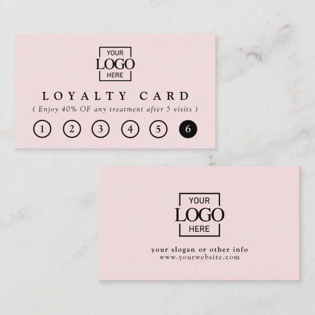 Modern Elegant Blush Pink Business Logo Reward Loyalty Card (Front/Back)