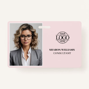 Modern Elegant Blush Pink Company Employee Photo ID Badge