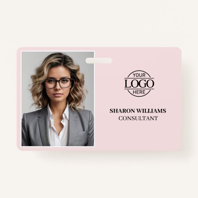 Modern Elegant Blush Pink Company Employee Photo ID Badge (Front)