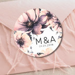 Modern Elegant Blush Pink Floral Wedding Classic Round Sticker<br><div class="desc">Cute and simple modern black and white flower wedding design. A classic but whimsical look with black, grey and cream coloured flowers with black fonts and modern lettering. Edit all of the text to your own information. You can even change out the background colour to anything you want! I also...</div>