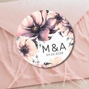 Modern Elegant Blush Pink Floral Wedding Classic Round Sticker