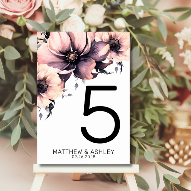 Modern Elegant Blush Pink Floral Wedding Table Number (Modern Elegant Floral Blush Pink Wedding Table Number)