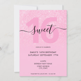 Modern Elegant Blush Pink Glitter Sweet 16 Invitation