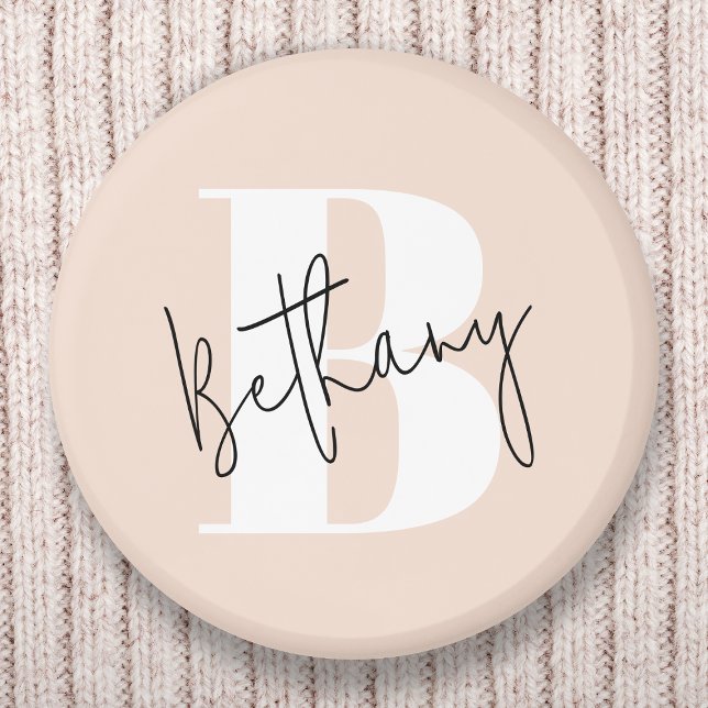 Modern Elegant Blush Pink Monogram 6 Cm Round Badge (Creator Uploaded)