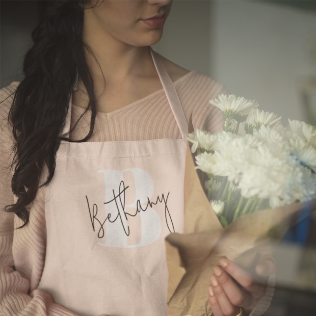 Modern Elegant Blush Pink Monogram Apron (Creator Uploaded)