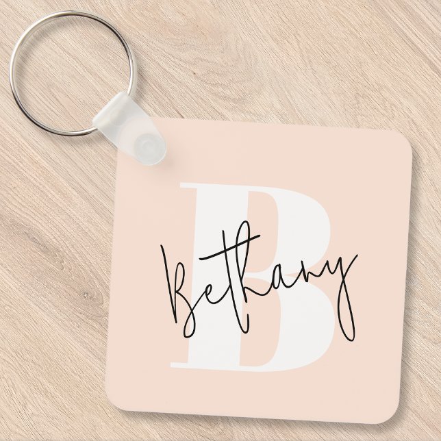 Modern Elegant Blush Pink Monogram Key Ring (Creator Uploaded)