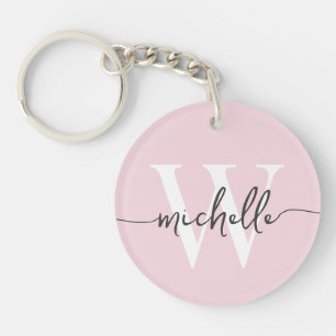 Modern Elegant Blush Pink Monogram Name Script Key Ring