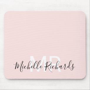 Modern elegant blush pink monogram script mouse pad