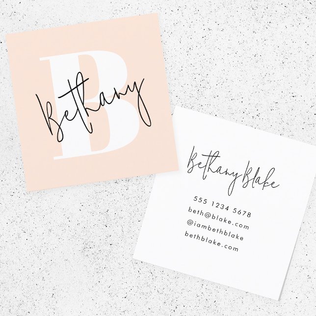 Modern Elegant Blush Pink Monogram Square Business Card (Creator Uploaded)