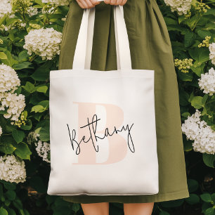 Modern Elegant Blush Pink Monogram Tote Bag
