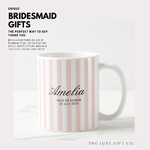 Modern Elegant Blush Pink Stripes Maid of Honour Coffee Mug
