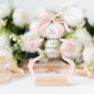 Modern Elegant Blush Pinnk Bow Wedding Arch Acrylic Invitations