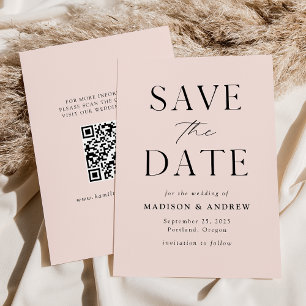 Modern Elegant Blush QR Code Save The Date