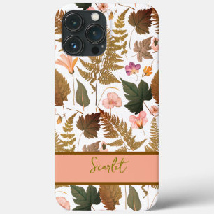 Modern elegant bohemian spring leaves & flowers iPhone 13 pro max case