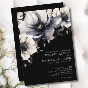 Modern Elegant Boho Black Floral Wedding Invitation