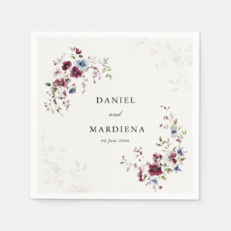 Modern Elegant Boho Burgundy Floral Wedding Napkin