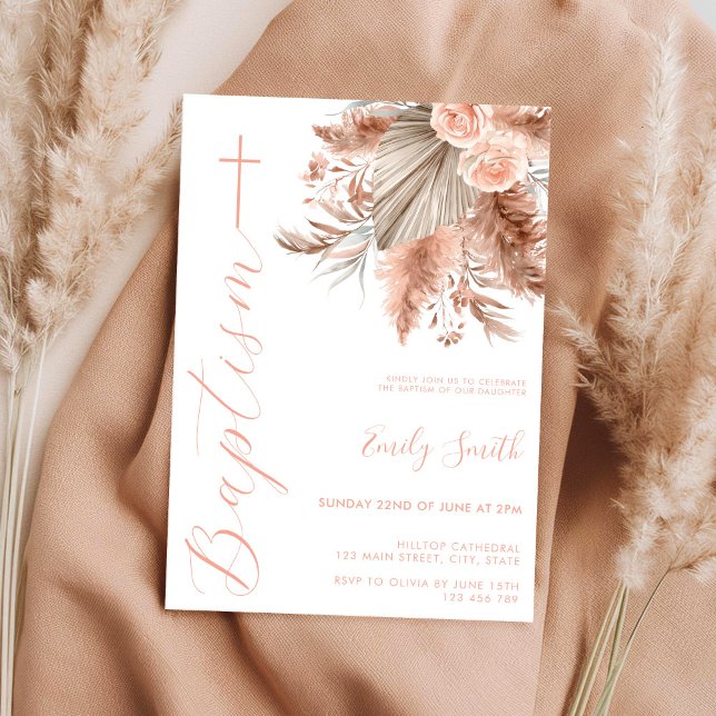 Modern Elegant Boho Floral Baptism Invitation (Creator Uploaded)