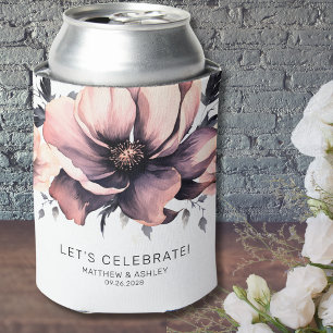 Modern Elegant Boho Floral Pink Wedding Can Cooler