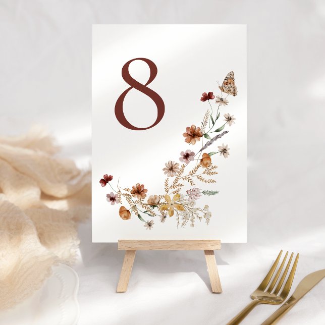 Modern Elegant Boho Nature Wildflowers Wedding  Table Number (Creator Uploaded)