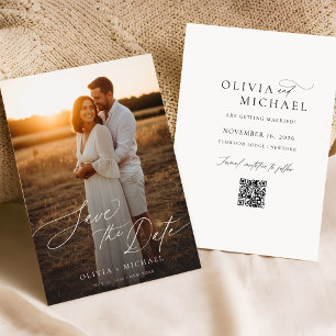 Modern Elegant Boho Photo QR Code Save the Date Invitation