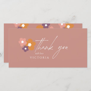 Modern Elegant Boho Rose Script Floral  Thank You Card