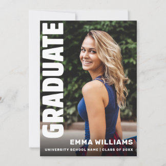 Modern Elegant Bold White Black | Photo Graduation Invitation