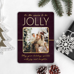 Modern Elegant Bordo Photo Personalised Christmas Foil Holiday Card