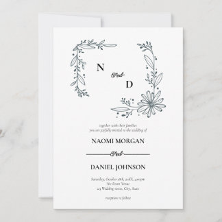 Modern elegant botanical crest monogram invitation