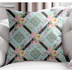 Modern Elegant Botanical Damask Light Teal Pattern Cushion
